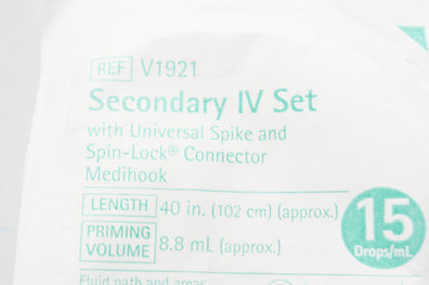 Braun V1921 Secondary IV Transfer Set 15 Drops/ml 40in Priming Volume 8.8mL (x)